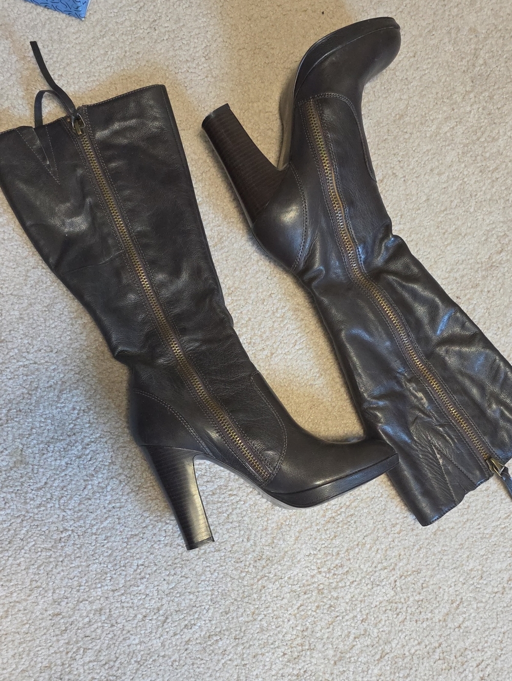 Simply Vera Vera Wang Dark Brown Leather Tall Heeled Zip Boots